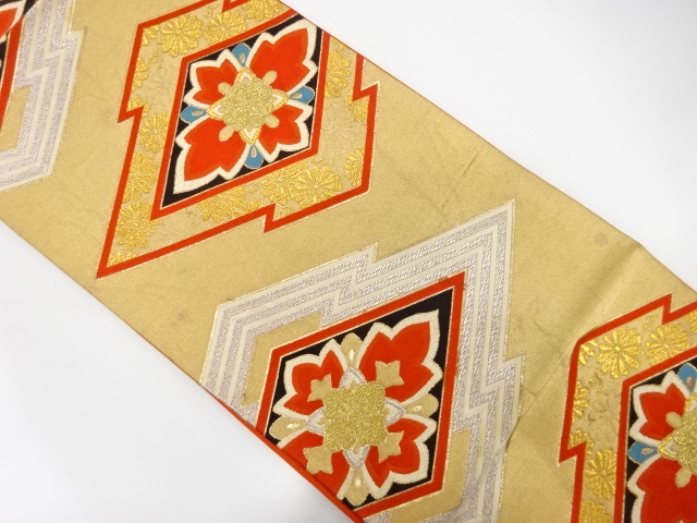 JAPANESE KIMONO / ANTIQUE FUKURO OBI / SILK / WOVEN MATSUKAWABISHI & FLOWER